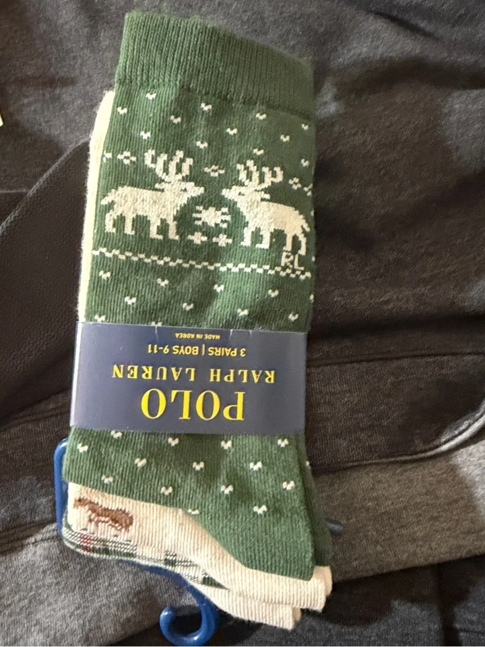 Polo by Ralph Lauren Boy's Green Reindeer Crew Socks - 3 Pack